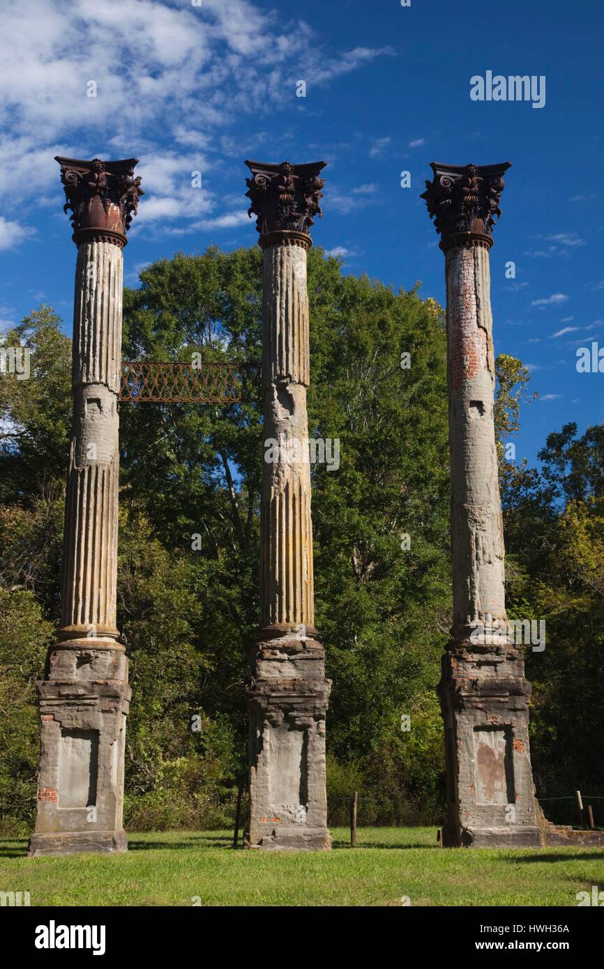 USA, Mississippi, Gibson-Hafengebiet, Windsor Ruinen, stehend Spalten aus ehemaligen Plantage-Haus Stockfoto