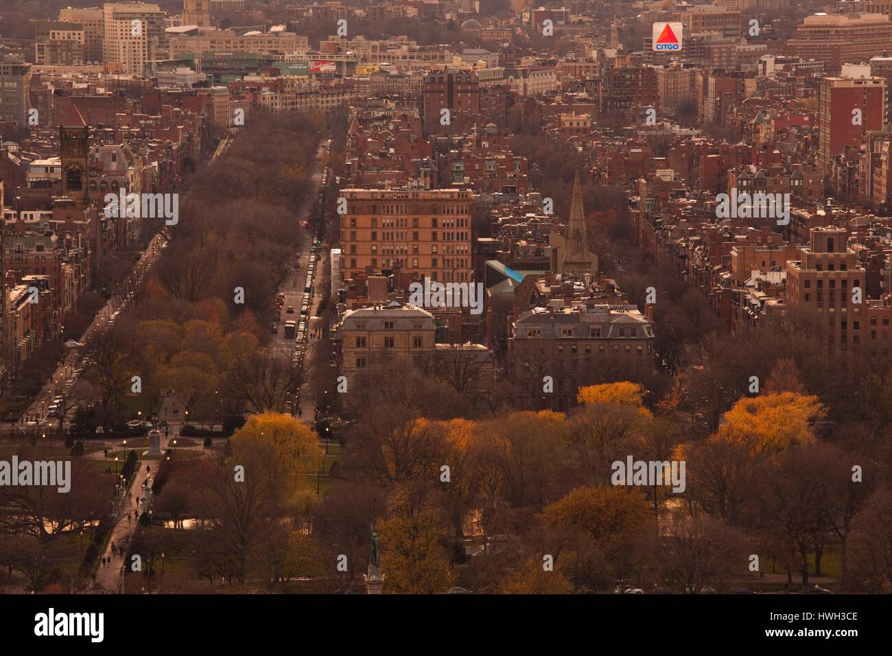 USA, Massachusetts, Boston, Back Bay und Commonwealth Avenue, erhöhte Ansicht, Herbst Stockfoto