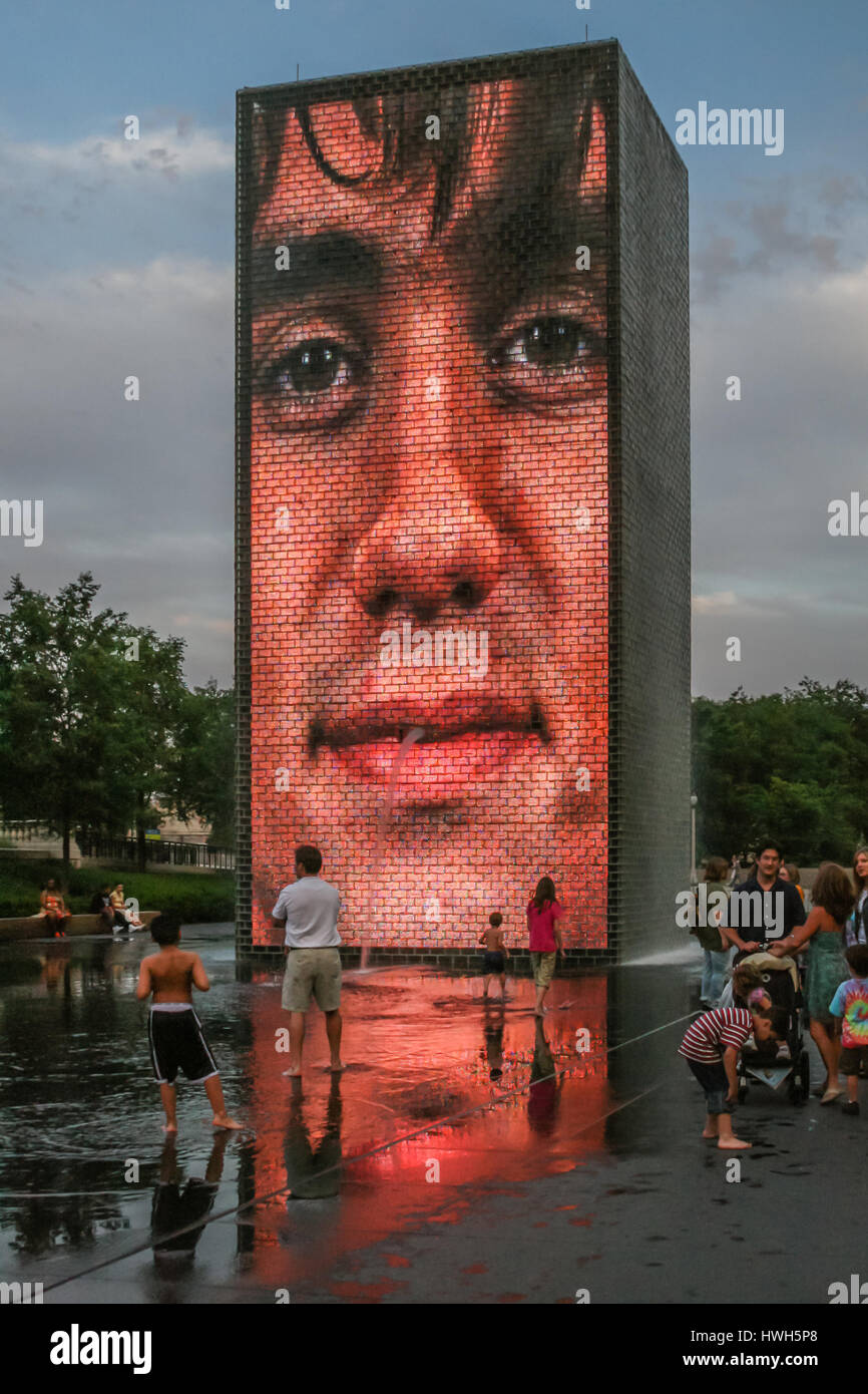 Krone-Brunnen, Millennium Park, Chicago, USA, 10. Juni 2007 Stockfoto