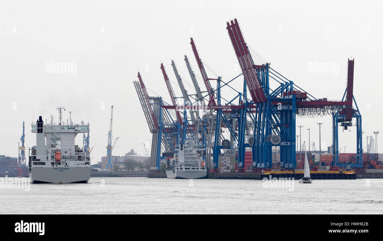 HHLA Container terminal Kai Burchard in Hamburg, Deutschland, Hamburg, Elbe, Fluss, Container terminal HHLA Kai Burchard, Navigation, Krane, econom Stockfoto