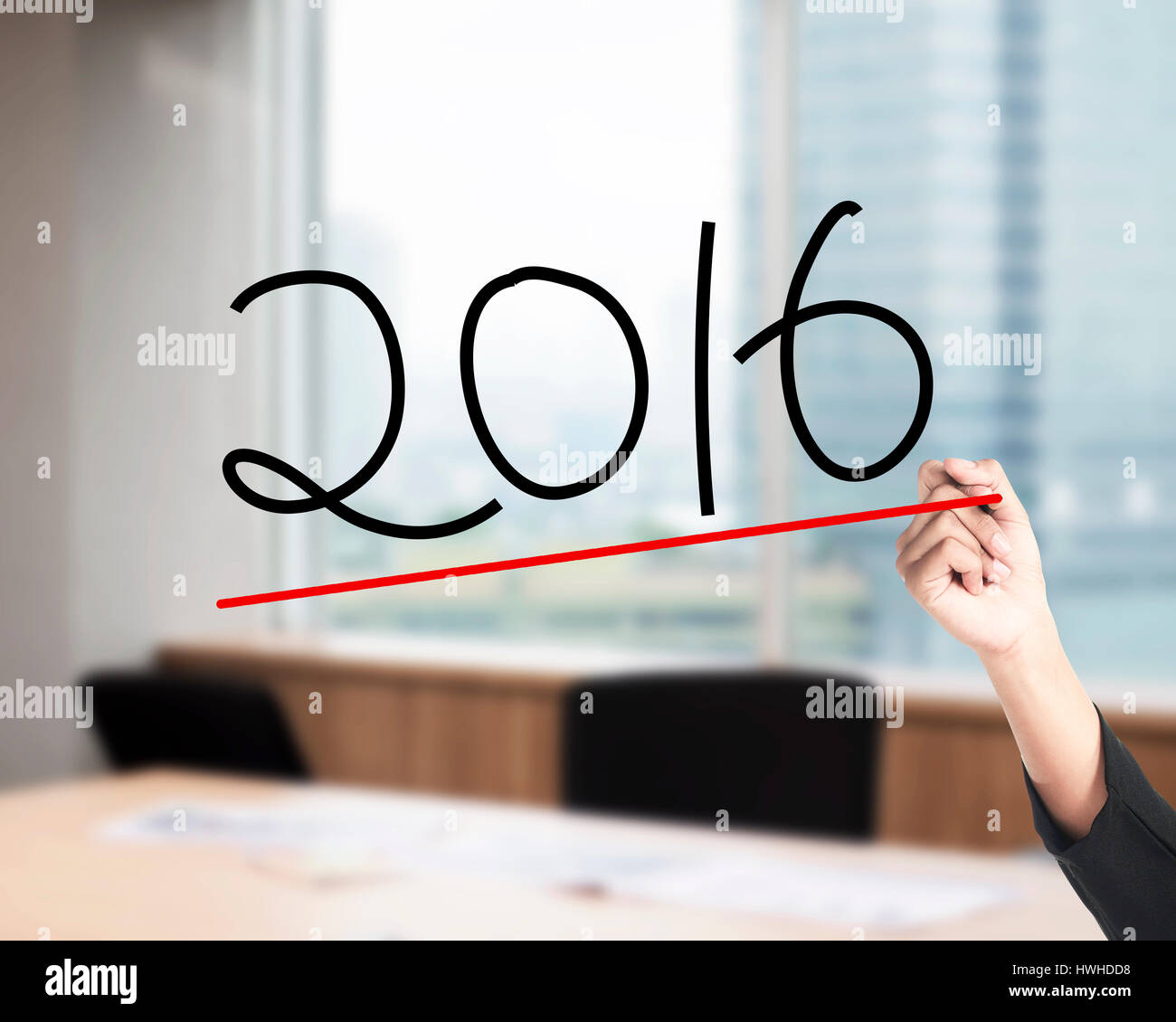 2016 Reihe ziehen die Hand. Neujahr-Konzept Stockfoto