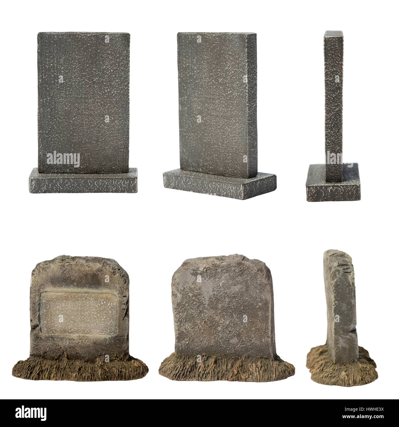 Eingestellt von Tombstone auf weißem Hintergrund Stockfoto