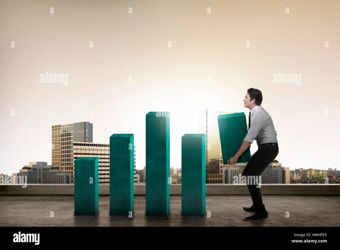 Asiatische Geschäftsmann Hubtabelle blockieren. Business profit Konzept Stockfoto