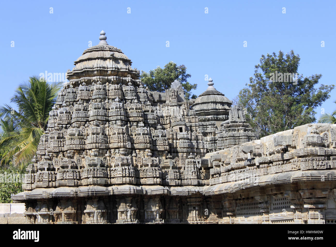 Nahaufnahme eines Shikhara folgt den Ganglion Plan des Heiligtums im Chennakesava Tempel, Hoysala Architektur an der Somanthpur Stockfoto