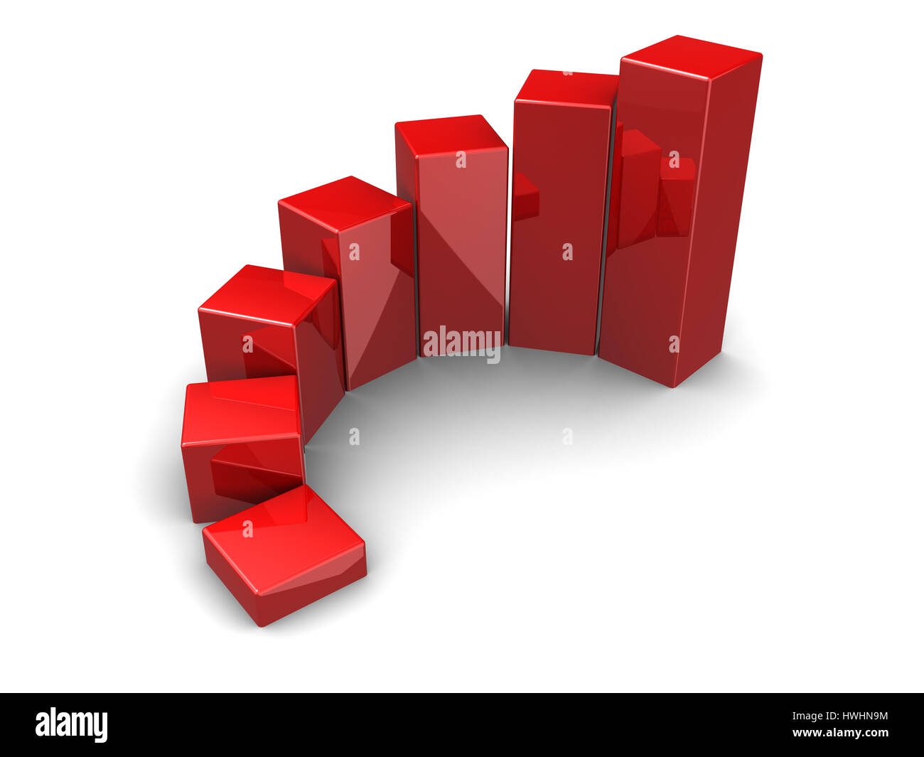 3D Abbildung des roten Businessgrafiken, auf weißem Hintergrund Stockfoto
