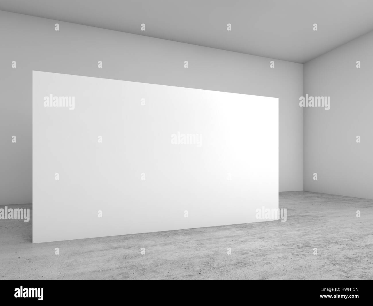 Abstrakte leeren weißen Innenraum Hintergrund, leere Banner auf Betonboden, zeitgenössische Architekturdesign stehen. 3D illustration Stockfoto