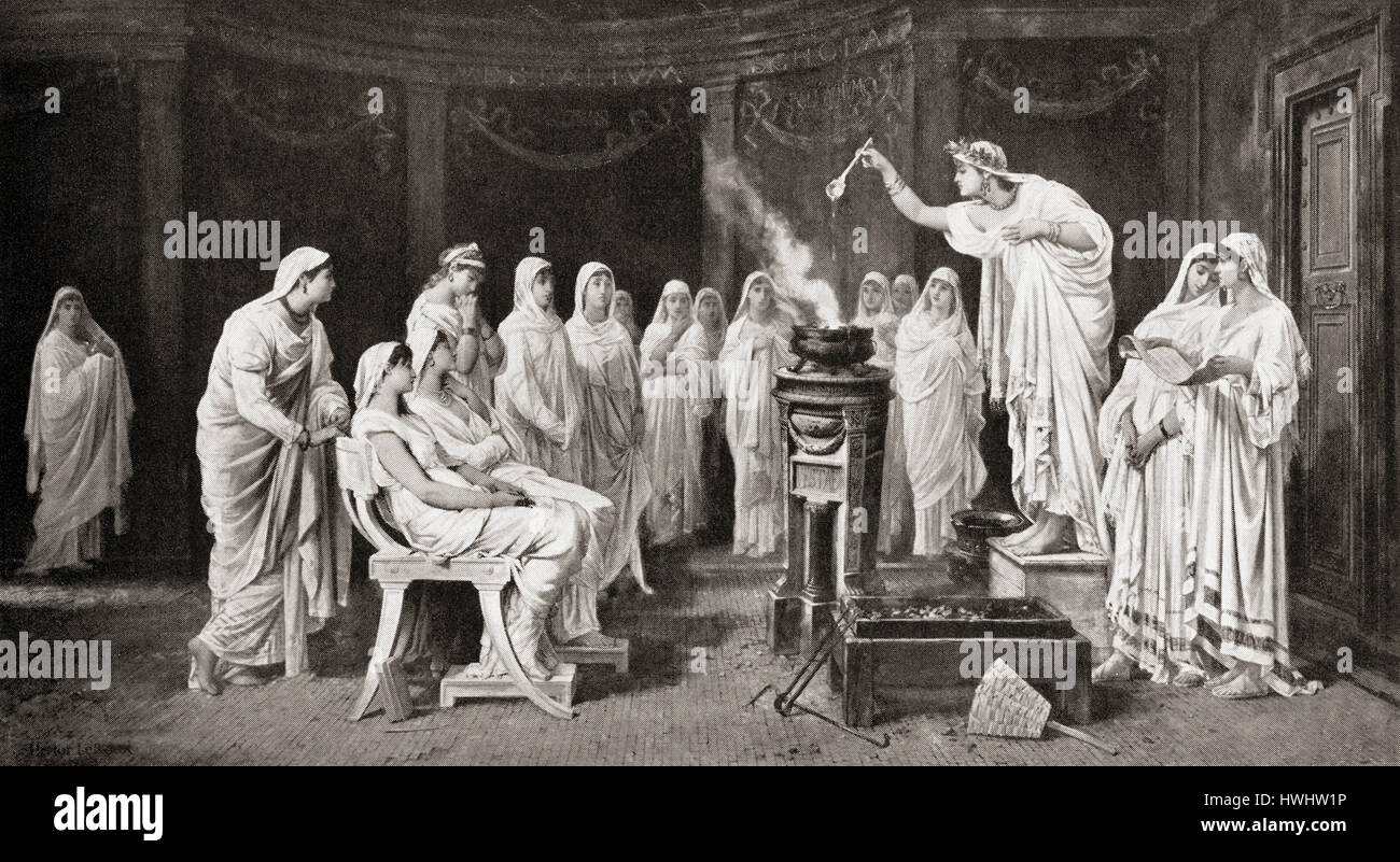Die Schule der Vestalinnen oder Vestalinnen, die Priesterinnen der Vesta,  der Göttin des Herdes im alten Rom. Sie kultiviert das heilige Feuer, das  durfte nicht ausgehen und wurden von den üblichen Verpflichtungen