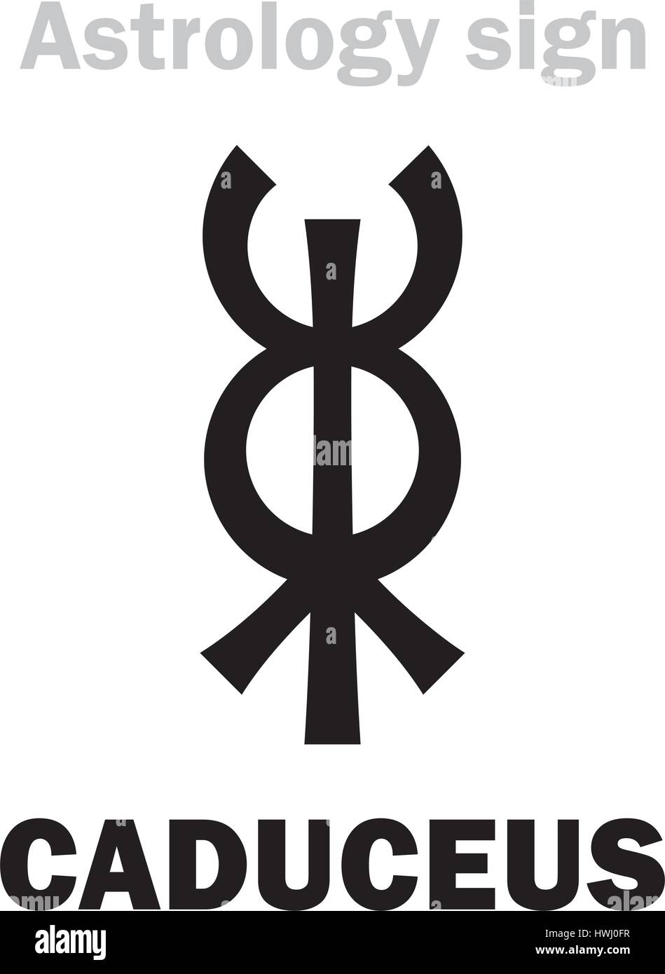 Astrologie-Alphabet: Mercury CADUCEUS. Hieroglyphen Charakter Zeichen (einzelnes Symbol). Stock Vektor