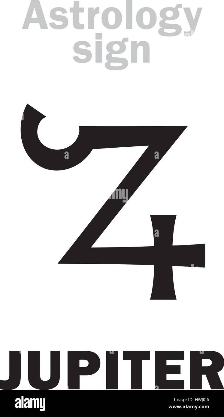 Astrologie-Alphabet: JUPITER (Zeus), klassische große Planeten. Hieroglyphen Charakter Zeichen (alte griechische Symbol). Stock Vektor