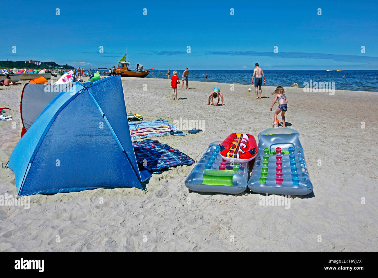 Strand, Ahlbeck-Heringsdorf, Insel Usedom, Ostseeküste, Mecklenburg-West Pomerania, Deutschland Stockfoto