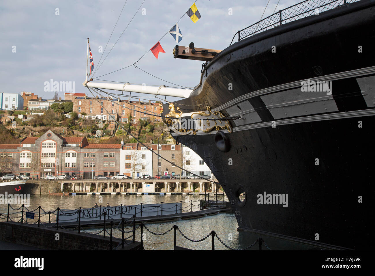 Die SS Great Britain in Bristol, England. Das Schiff mit einem Metallrumpf wurde von Isambard Kingdom Brunel entworfen und hat eine Dampfmaschine. Stockfoto