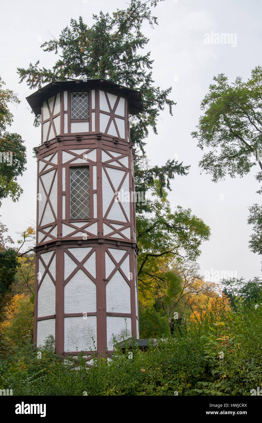 Historic Tower, Spa Gemeinschaftsflächen, Bad Münster bin Stein-Ebernburg, Nahe Tal, Bad Kreuznach, Rheinland-Pfalz, Deutschland, Bad Münster am Stein-Ebernburg Stockfoto