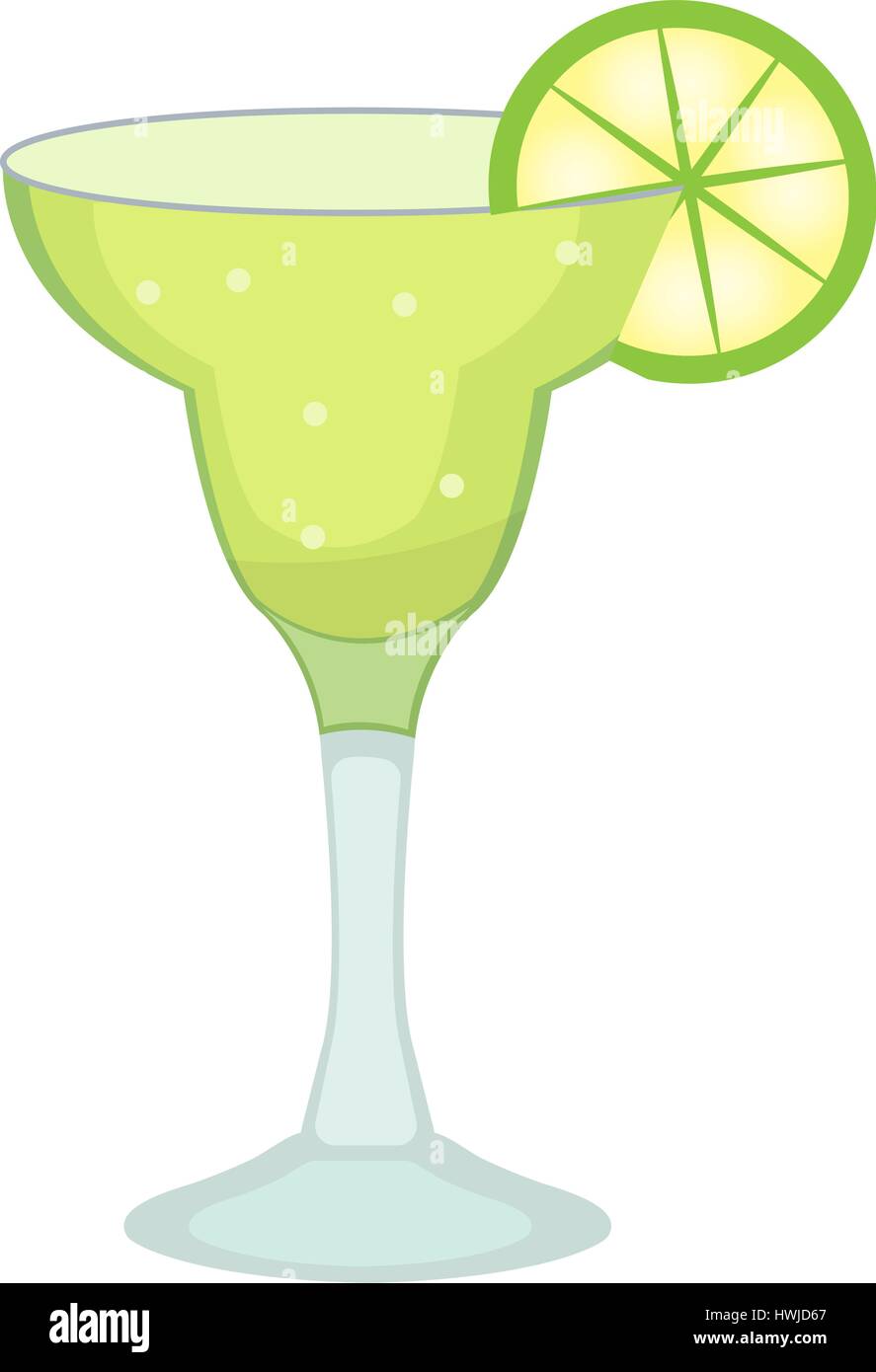 Cocktailglas Margarita und Tequila mit Kalk Slice-Symbol flach, Cartoon-Stil. Trinken Sie isolierten auf weißen Hintergrund. Alkoholische Cocktails. Vektor-Illustration. Stock Vektor