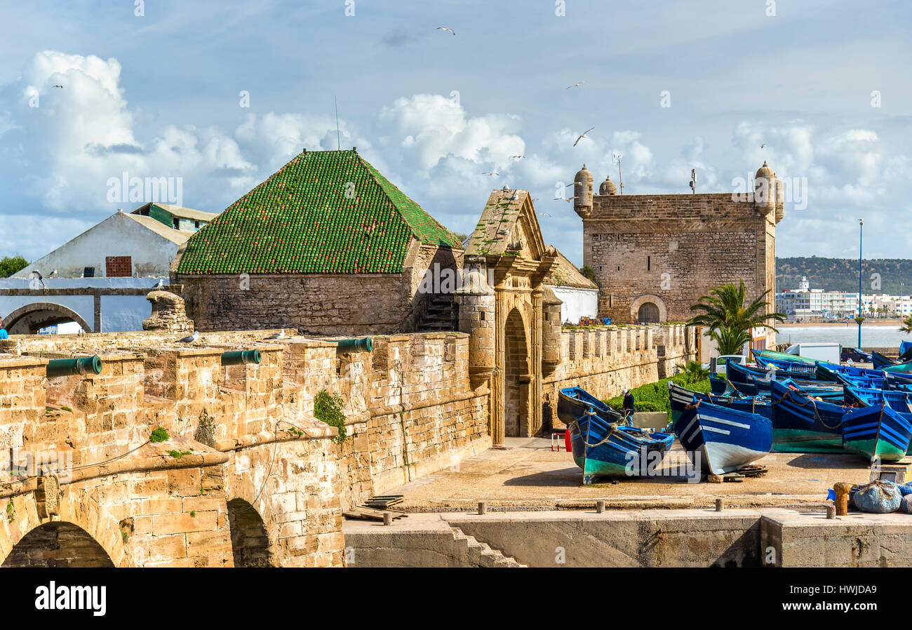 Sqala du Port, ein Wehrturm in Essaouira, Marokko Stockfoto