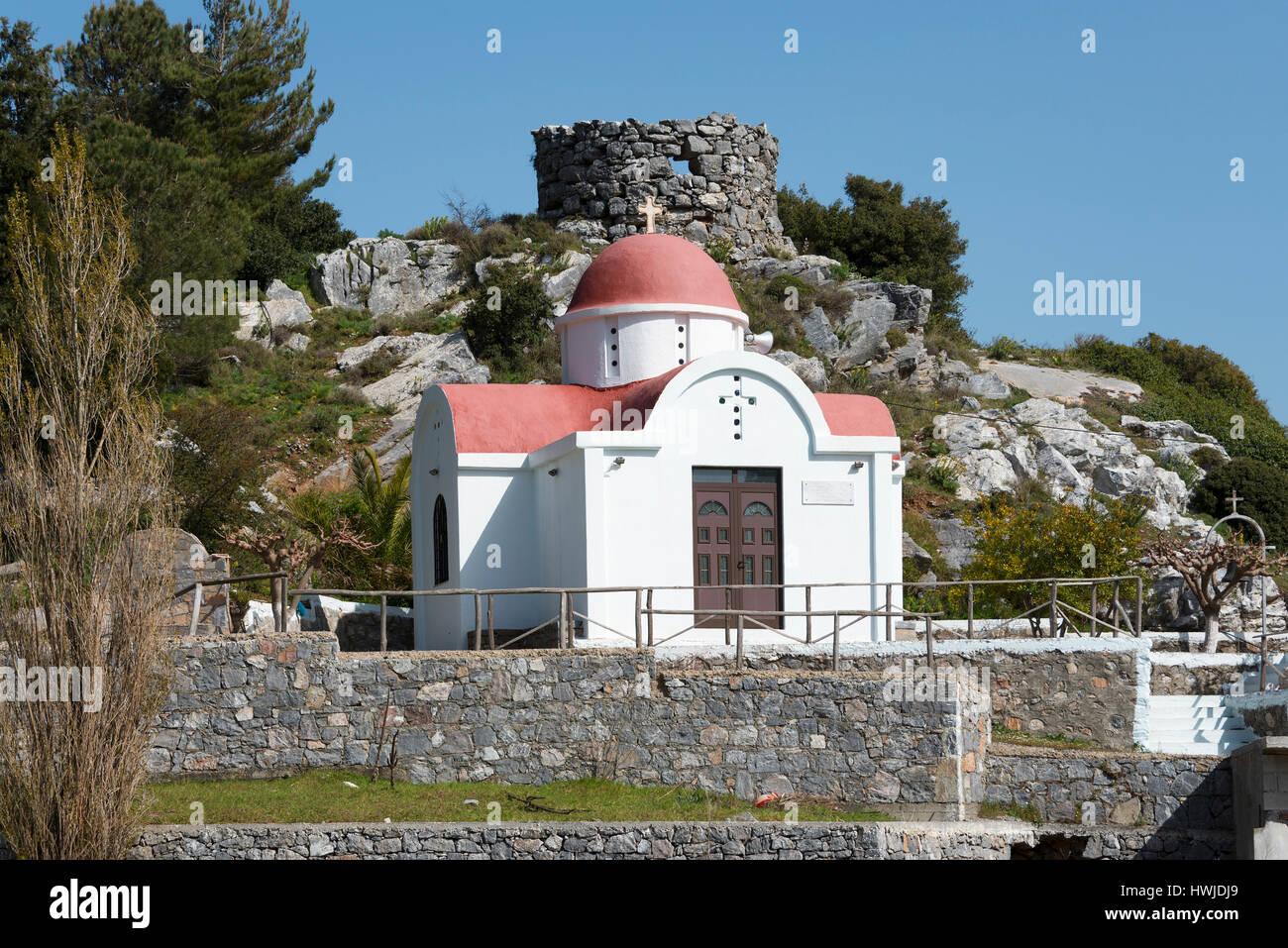 Kirche, Saint Titos, Pinakiano, Lassithi-Hochebene, Kreta, Griechenland Stockfoto