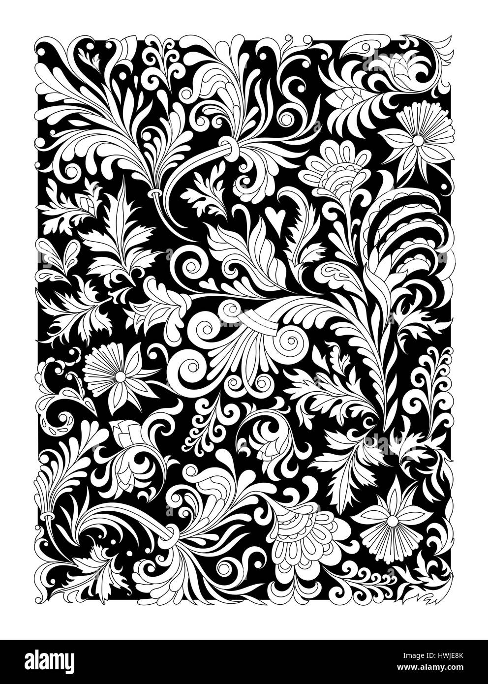 Gestaltung der Spirale dekorative floral Notebook Cover. Abdeckung für Notebook mit Hand Zeichnung floral Ornament. . Indische Motiv Ornament, Paisly. Schwarz und whi Stock Vektor