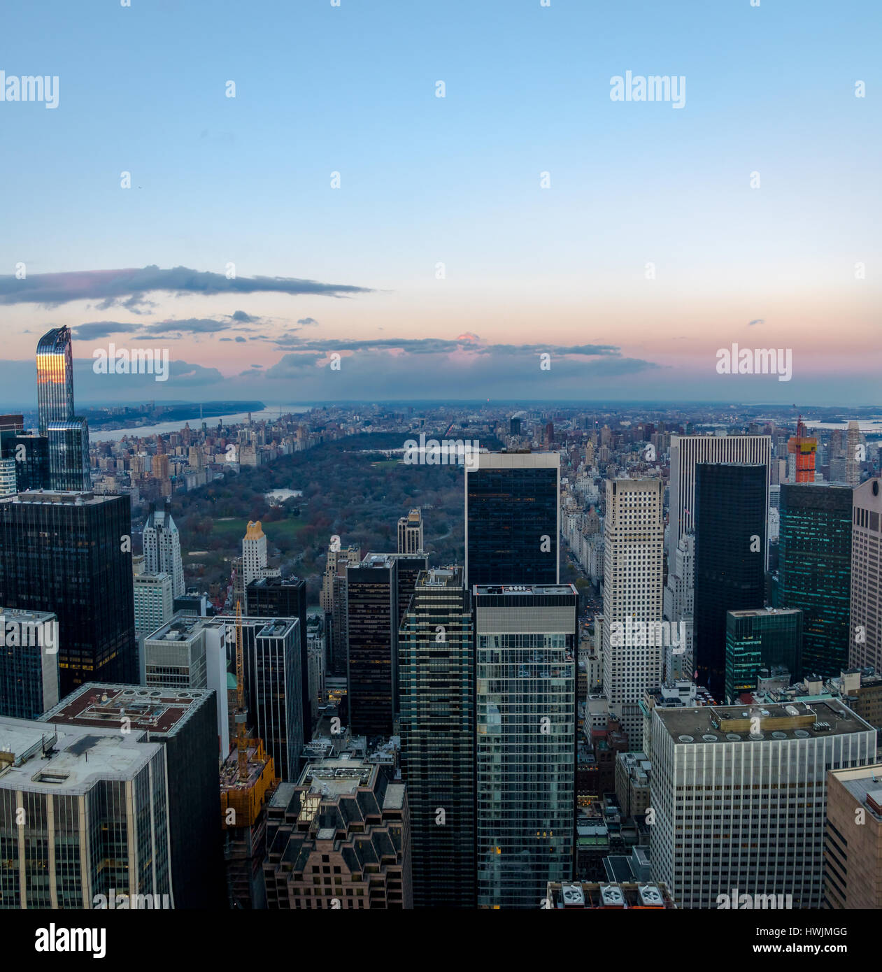 Panorama Blick von Manhattan und den Central Park bei Sonnenuntergang - New York, USA Stockfoto