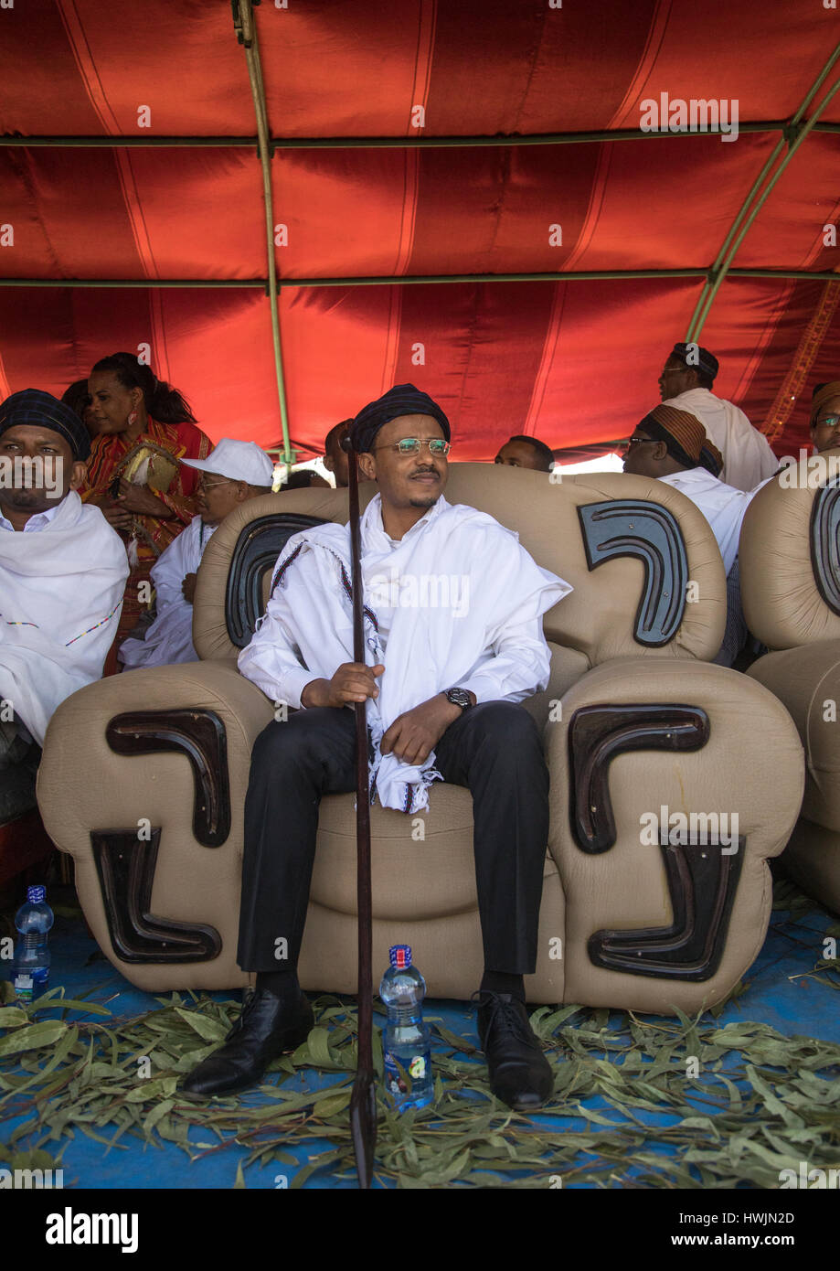 Oromia Staatspräsident Lemma Megerssa während der Gada System Zeremonie in Borana Stamm, Oromia, Yabelo, Äthiopien Stockfoto