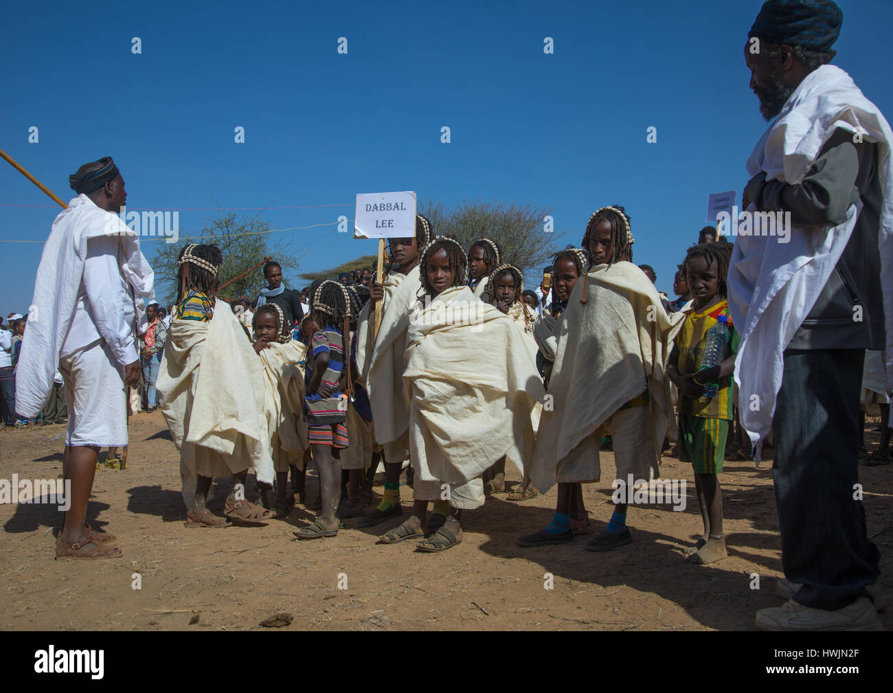 Dabale Alter Klasse jungen während der Gada System Zeremonie in Borana Stamm, Oromia, Yabelo, Äthiopien Stockfoto
