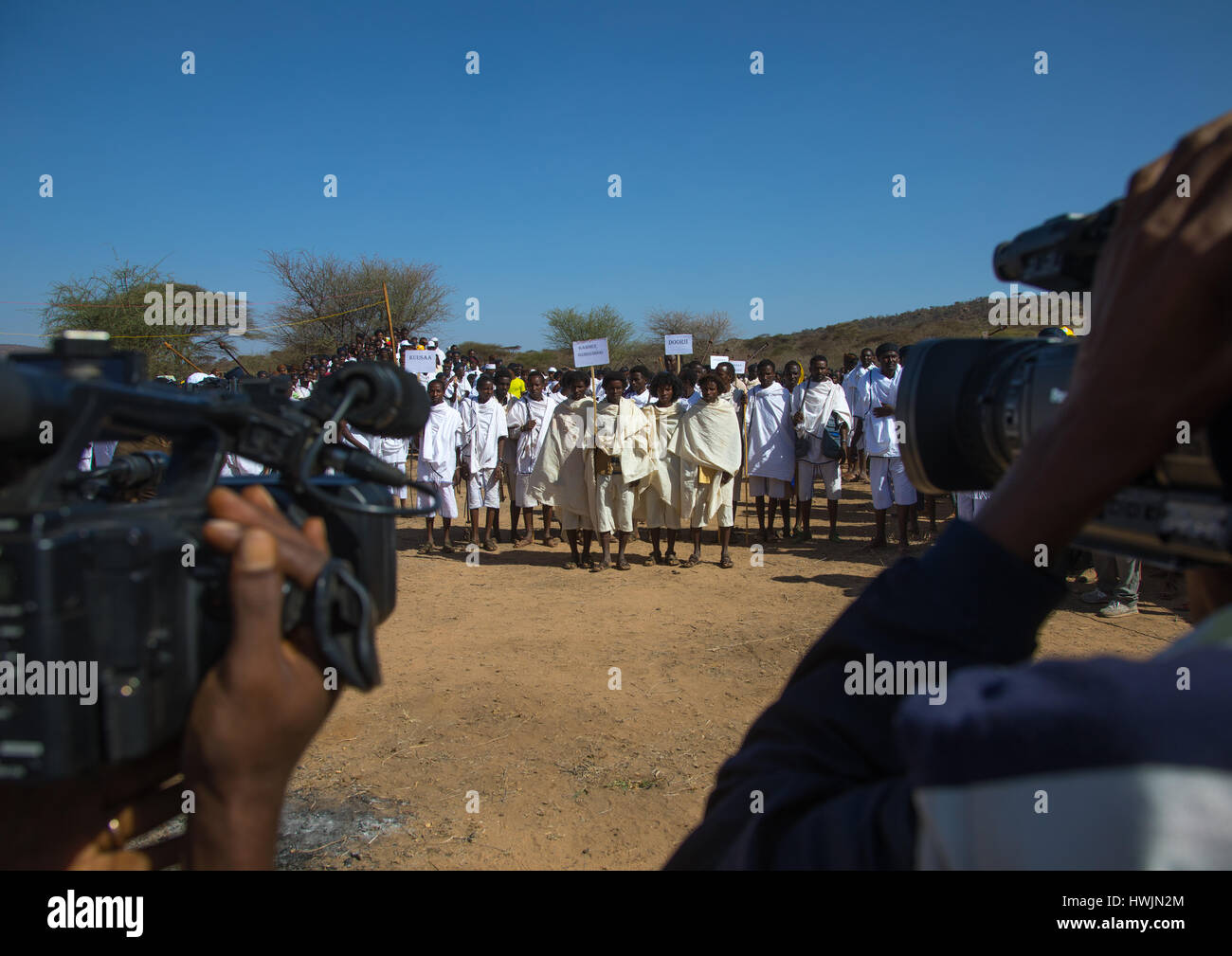 Klasse Alter Jugendliche während der Gada System Zeremonie in Borana Stamm, Oromia, Yabelo, Äthiopien Stockfoto