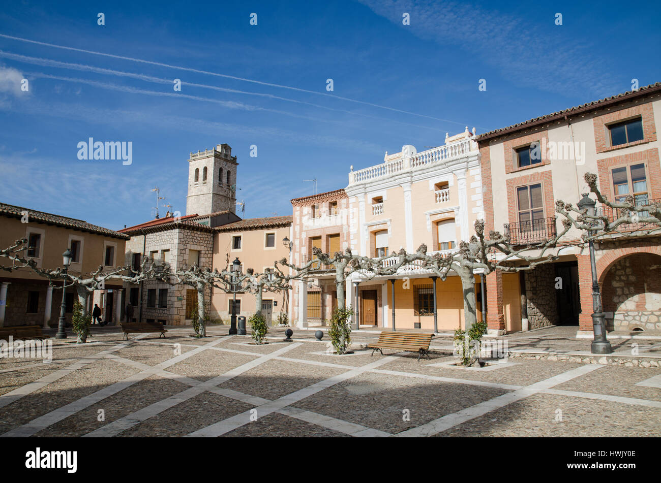 Blick auf die wichtigsten Platz Torija, Guadalajara (Spanien). Stockfoto