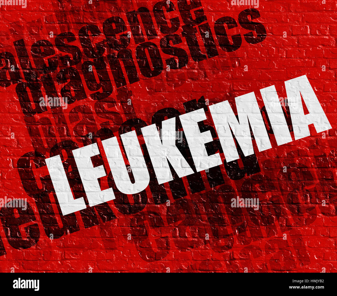Modernes medizinisches Konzept: Leukämie auf rot Brickwall. Stockfoto