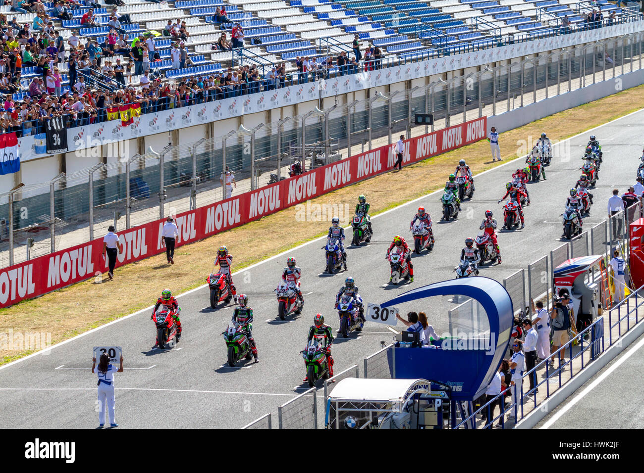 JEREZ DE LA FRONTERA, Spanien - 16. Oktober 2016: World-Superbike-Rennen Stockfoto