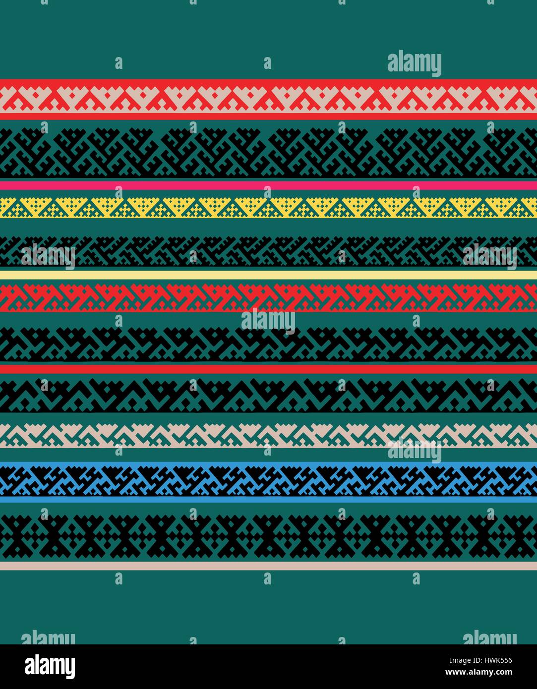 Handgezeichnete sibirischen Folk geometrische Drucken mit Tribalmotive Mansi Menschen in authentischen Farben. Vektor ethnischen Ornament. Stock Vektor