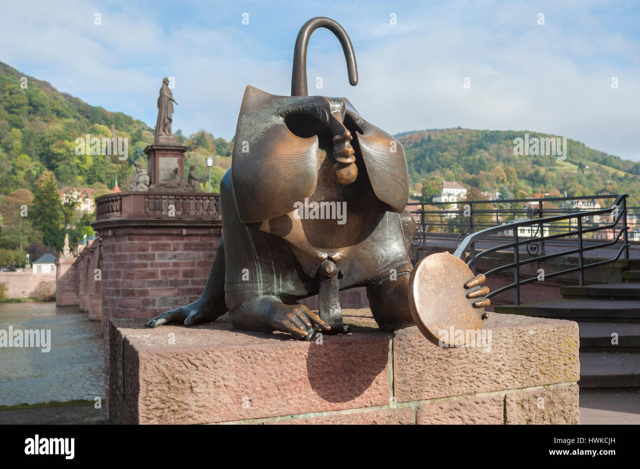 Affen Skulptur, Altstadt, Karl Theodor Brücke, Neckartal, Heidelberg, Kurpfalz, Odenwald, Baden-Württemberg, Deutschland Stockfoto