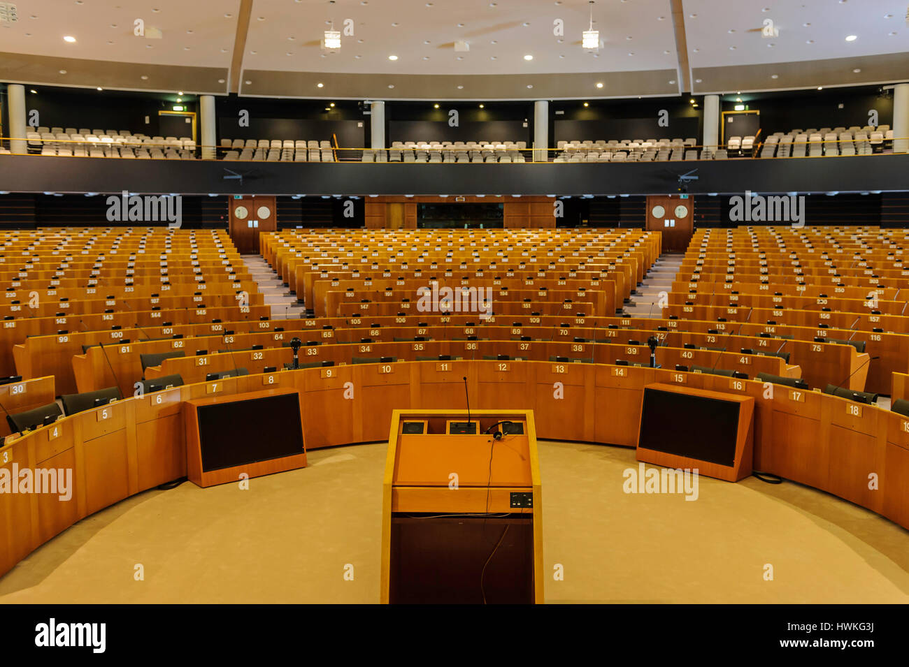 Plenarsaal des Europäischen Parlaments in Brüssel Stockfoto