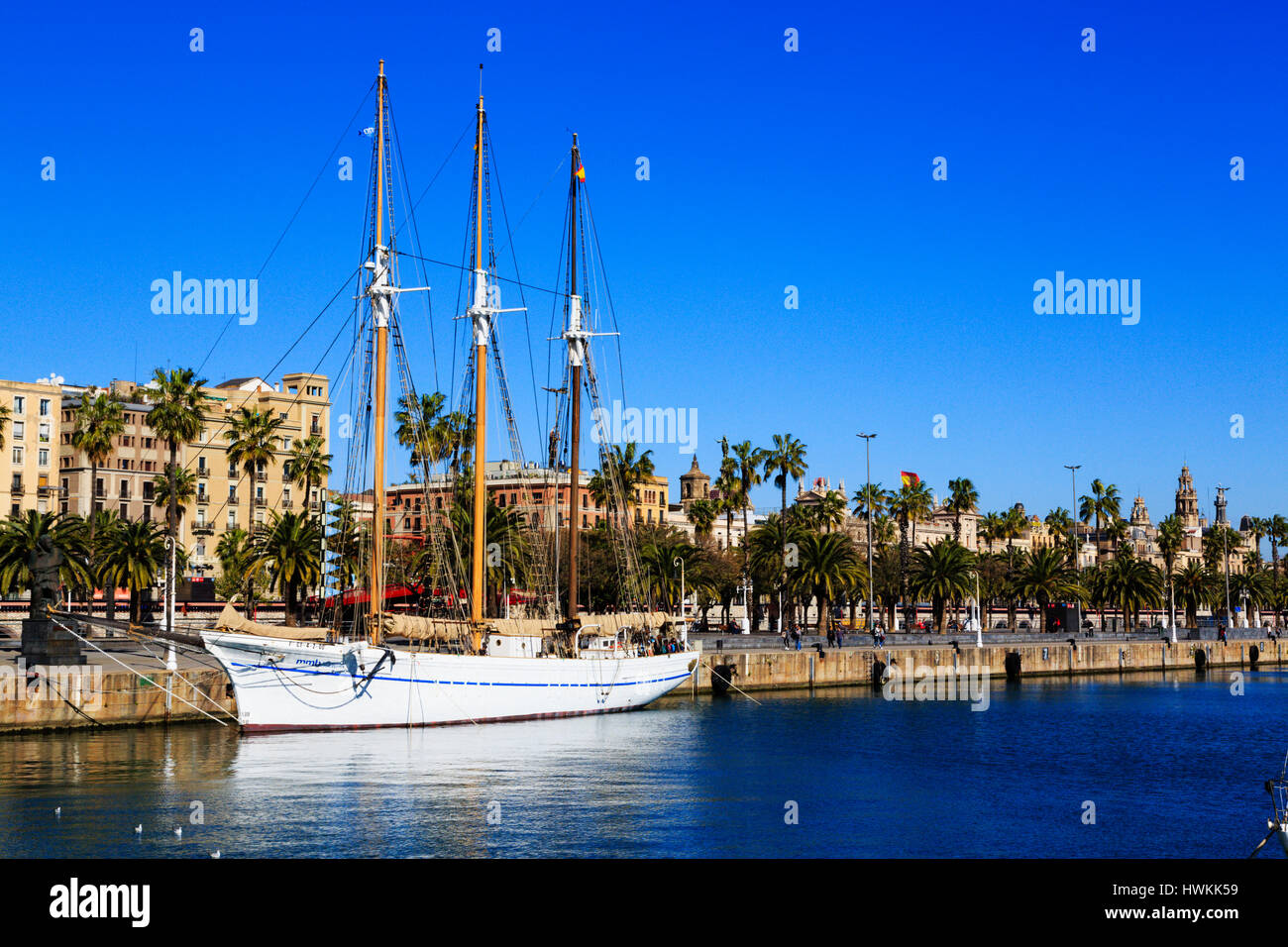 Die Großsegler 'Santa Eulalia' vertäut Moll de Fusta-Kai, Port Vell, Barcelona, Katalonien, Spanien Stockfoto