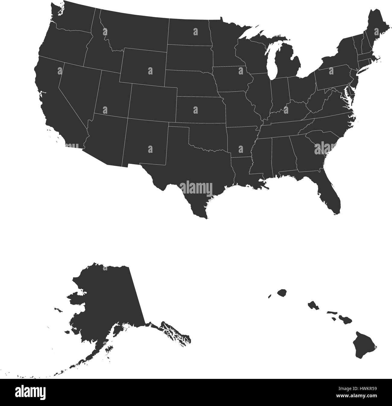 Die detaillierte Karte der USA einschließlich Alaska und Hawaii. Die Vereinigten Staaten von Amerika Stock Vektor