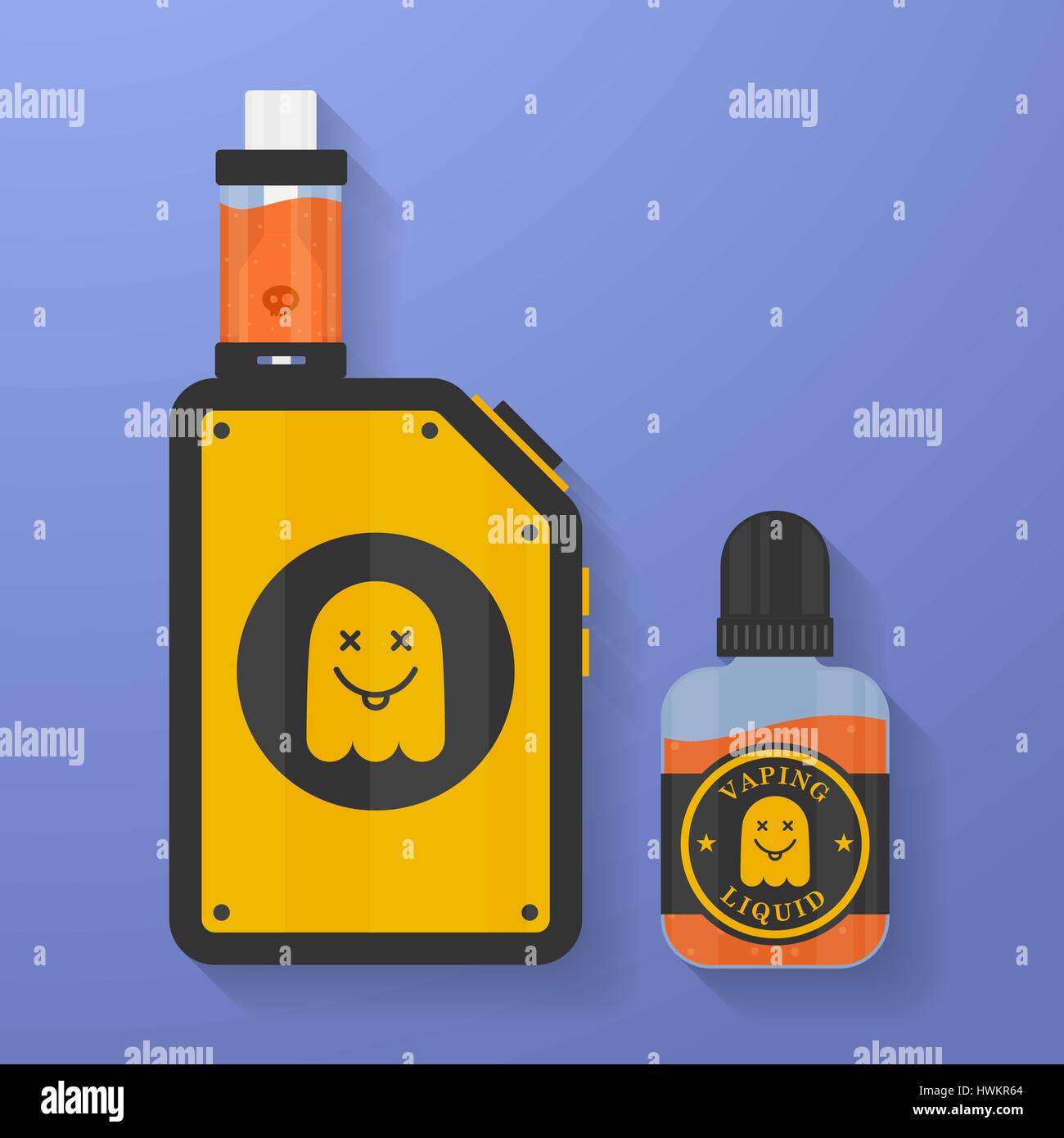 Symbol für Vape Gerät mit Ghost Silhouette. Elektronische Zigarette mit e-Liquid Flasche. Vektor-dampfen-Symbol. Box mod mit reparierten Tank Zerstäuber, cl Stock Vektor