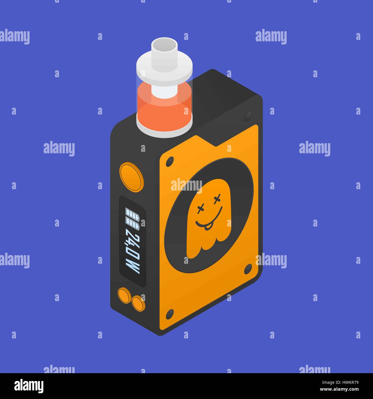 Isometrische Symbol der Vape Gerät mit Ghost Silhouette. Elektronische Zigarette mit e-Liquid. Vektor-dampfen-Symbol. Feld mod mit reparierten Tank Zerstäuber, Stock Vektor