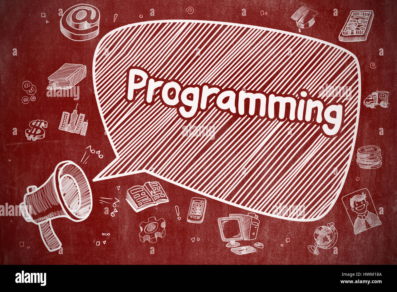 Programmierung - Doodle Illustration an rote Tafel. Stockfoto