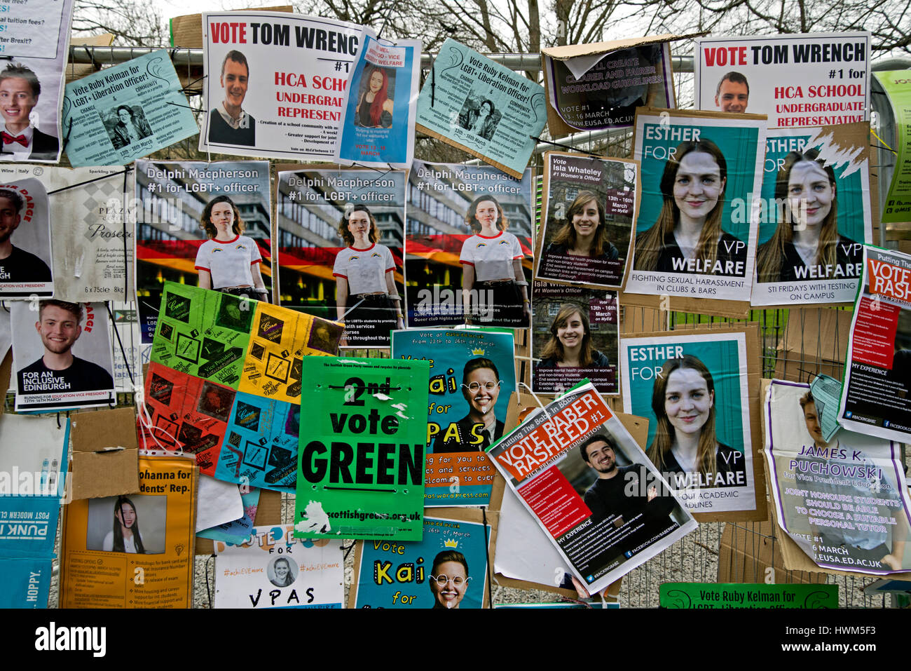 Universität Edinburgh Student Wahlplakaten. Stockfoto