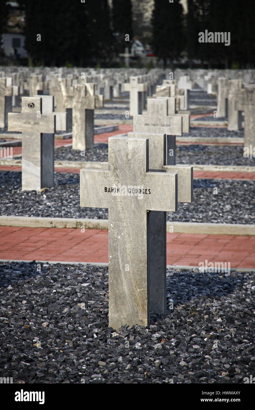 THESSALONIKI, Griechenland - 26. November 2012: Zeitenlik, die Alliierten Soldatenfriedhof und World War I Memorialpark. Enthält die Gräber von der serbischen, F Stockfoto