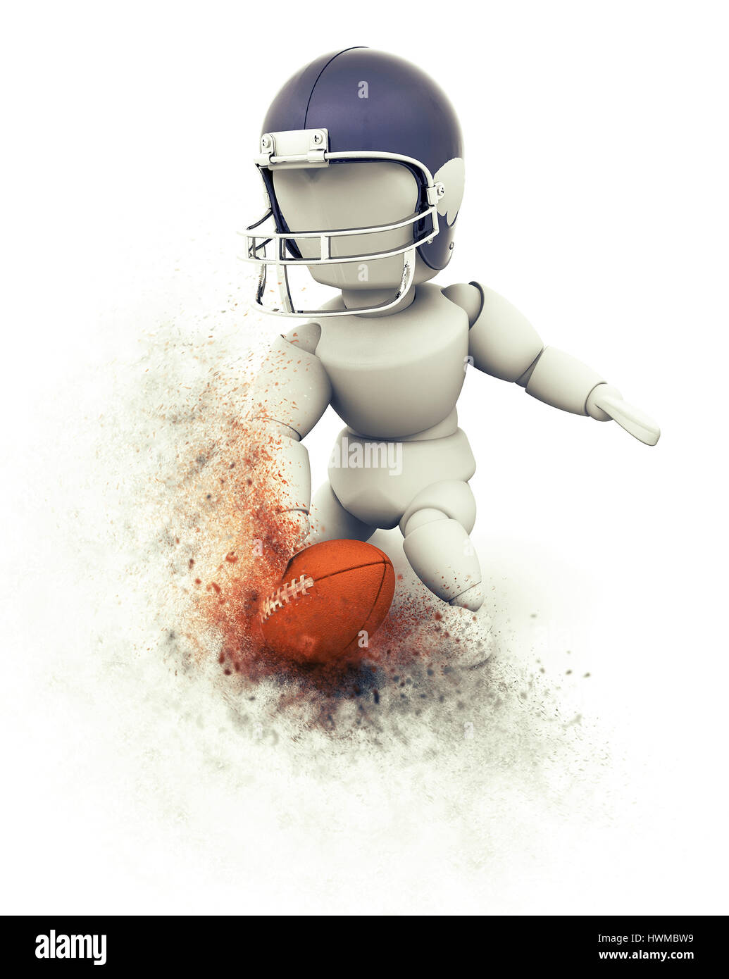 3D Rendern eines American Football-Spielers tun Touchdown mit Explosionseffekt Stockfoto
