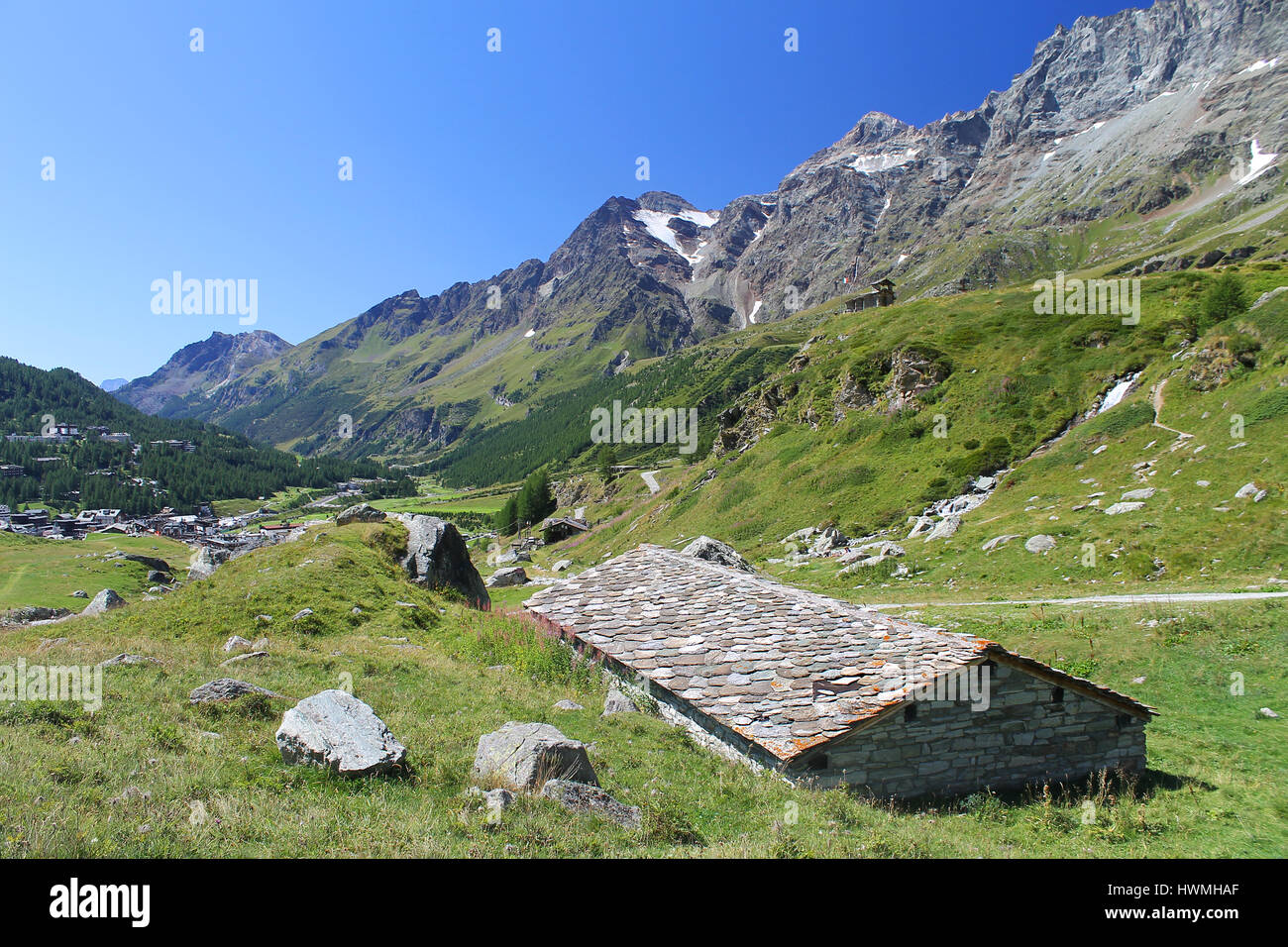 Breuil Cervinia Sommer panorama Stockfoto