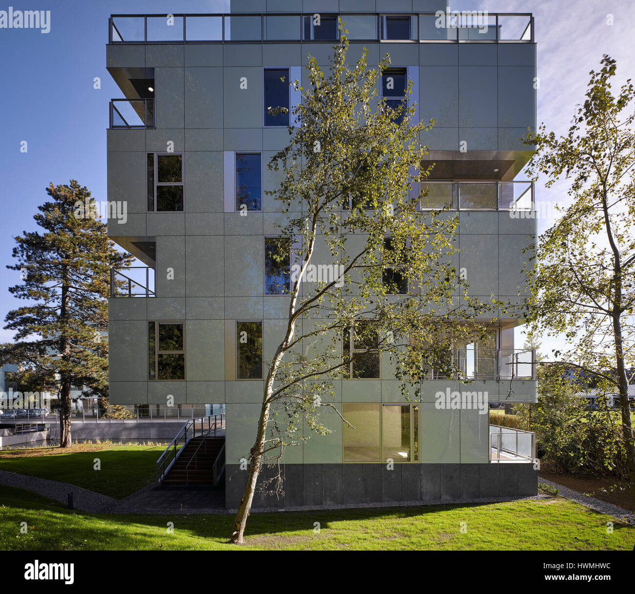Ansicht der Außenfassade Landschaft. Dunluce Apartments, Ballsbridge, Irland. Architekt: Derek Tynan Architekten, 2016. Stockfoto