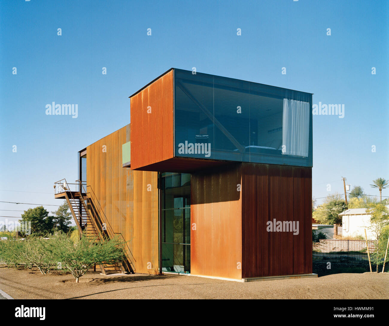 Insgesamt Außenansicht aus dem Norden. Xeros Haus, Phoenix, Vereinigte Staaten von Amerika. Architekt: Leere Studio, 2006. Stockfoto