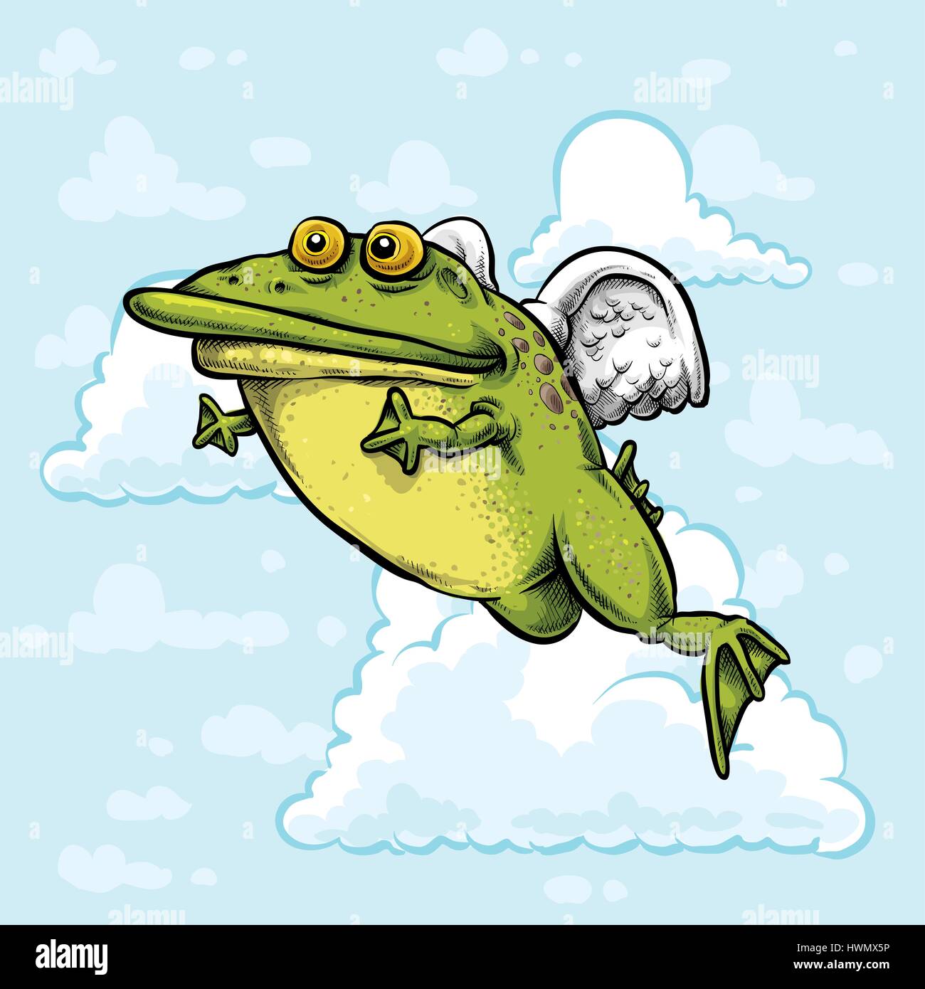 Eine Karikatur von einem Frosch Engel, fliegen in den Himmel  Stock-Vektorgrafik - Alamy