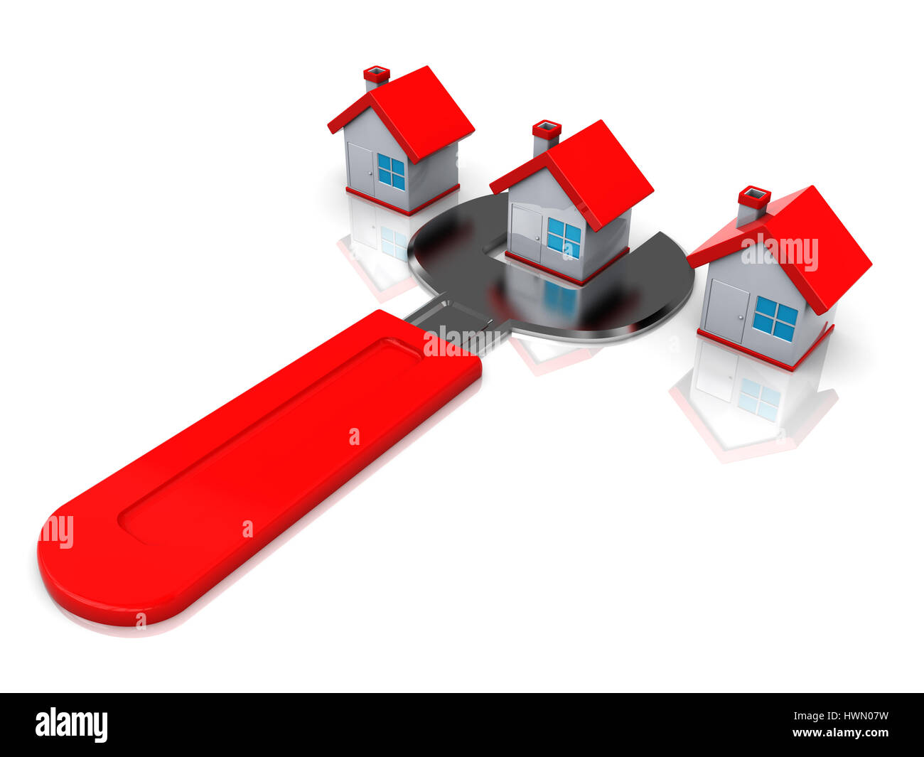 3D Darstellung der Häuser-Zeile und Schraubenschlüssel, Reparatur-Konzept Stockfoto
