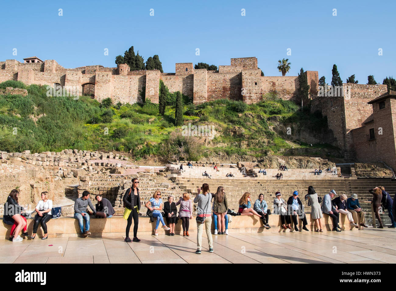 Römische Theater und die Alcazaba. Málaga, Andalusien, Südspanien Stockfoto