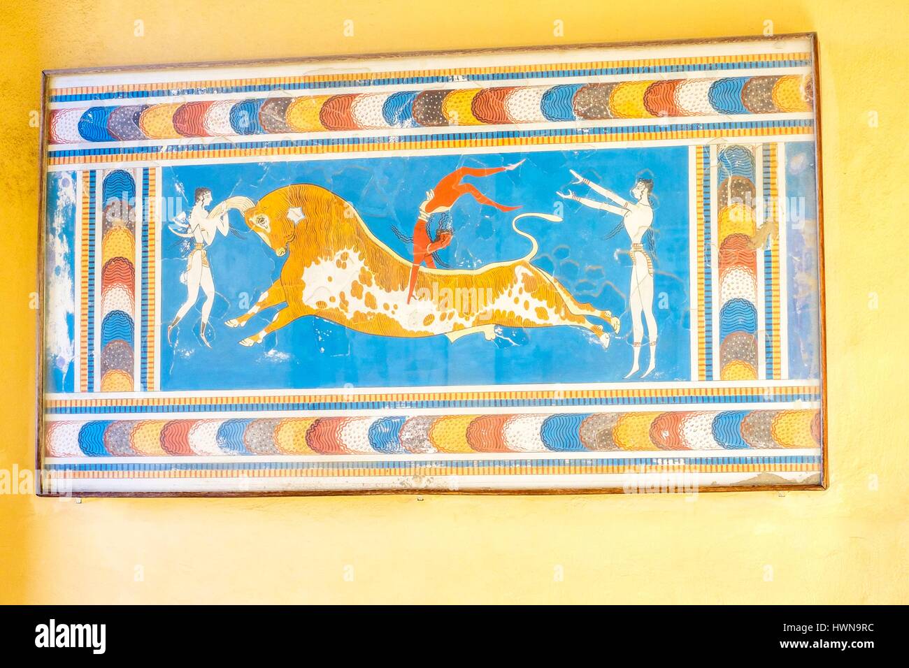 Griechenland, Kreta, Heraklion, die minoischen Ausgrabungen von Knossos, Bull Jumping Fresko Stockfoto