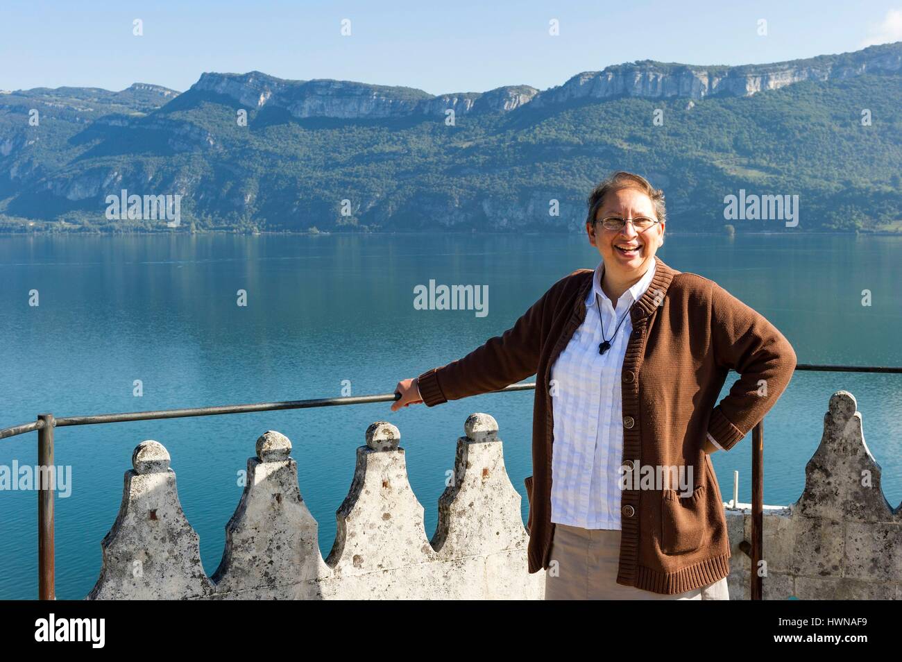 Frankreich, Savoyen, Aix-Les-Bains, Schwester Pascale, verantwortlich für die Gemeinschaft Chemin Neuf in der Abbaye de Hautecombe. Stockfoto