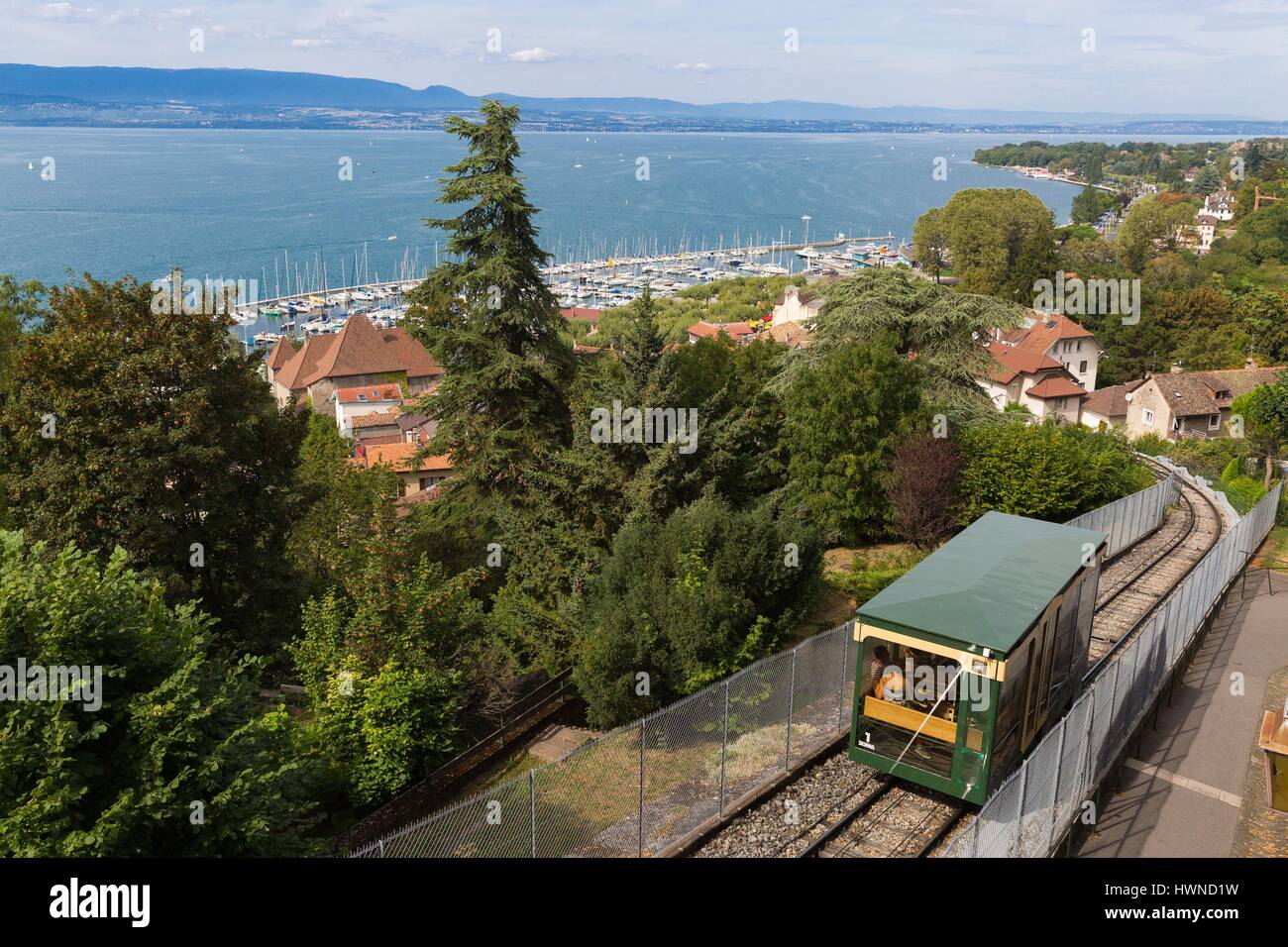 Frankreich, Haute Savoie, Thonon-Les-Bains, die Standseilbahn und Genfersee Stockfoto