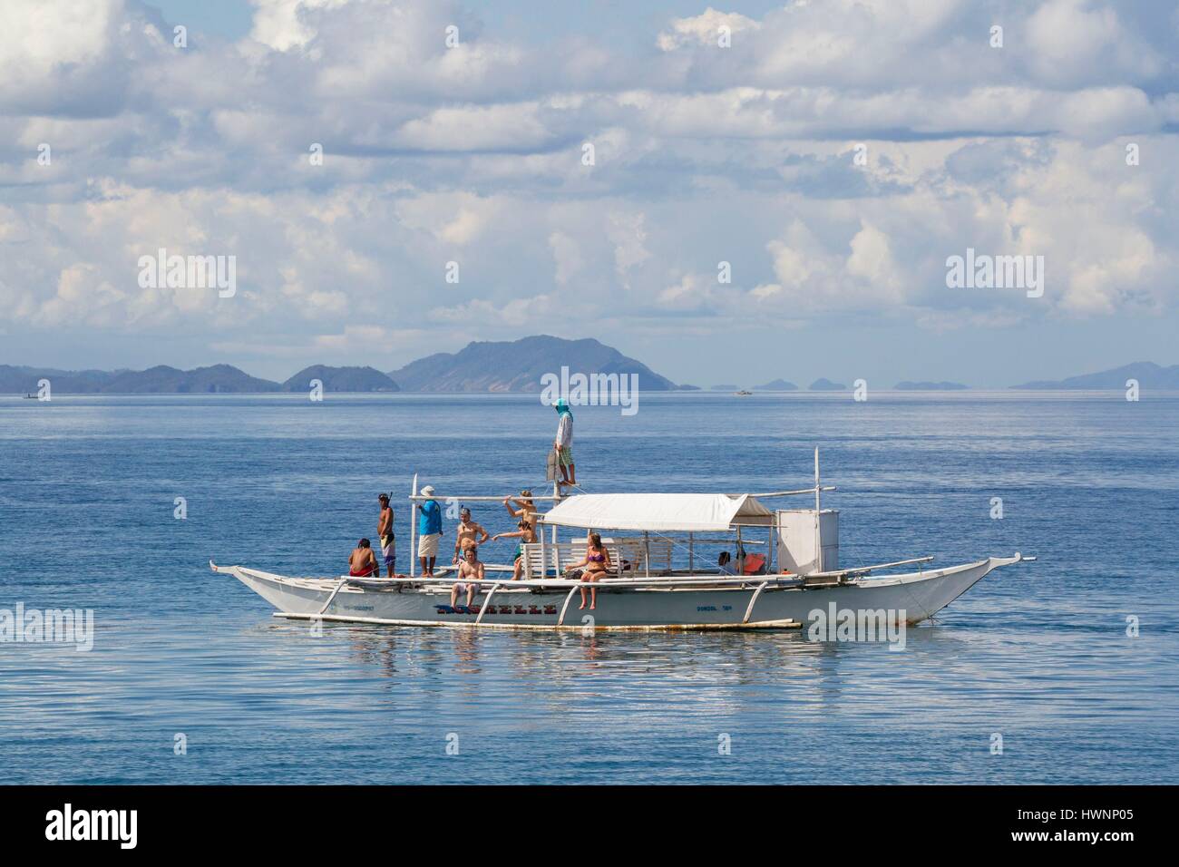 Philippinen, Luzon, Provinz Sorsogon, Donsol, Boote warten Walhai Stockfoto