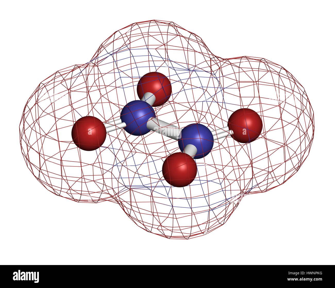 Stickstoff ausgefällt (Distickstoff ausgefällt, N2O4) Rakete Propellant Molekül. 3D-Rendering. Atome sind als Kugeln mit herkömmlichen Farbe Kabeljau vertreten. Stockfoto