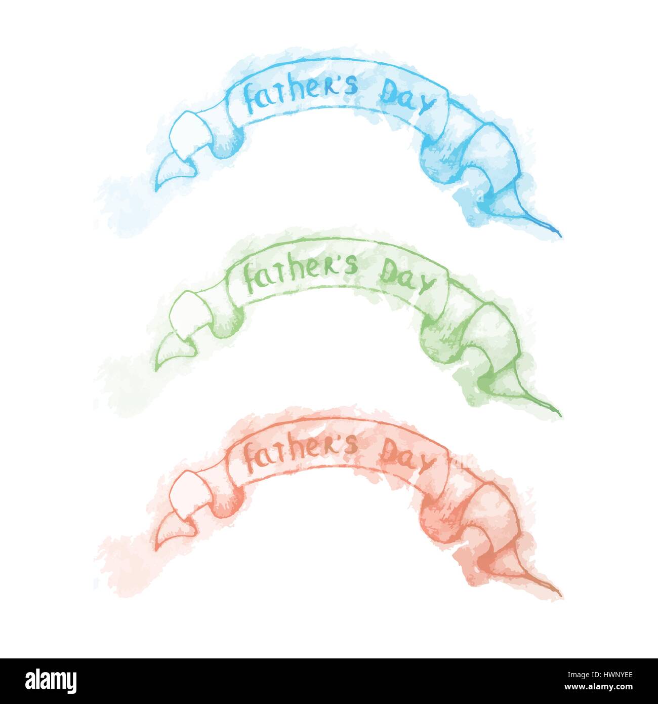 Happy Fathers Day Schriftzug mit Band set Grußkarte. Väter Tag Aquarell handgezeichneten Vektor Illustration eps10. Stock Vektor